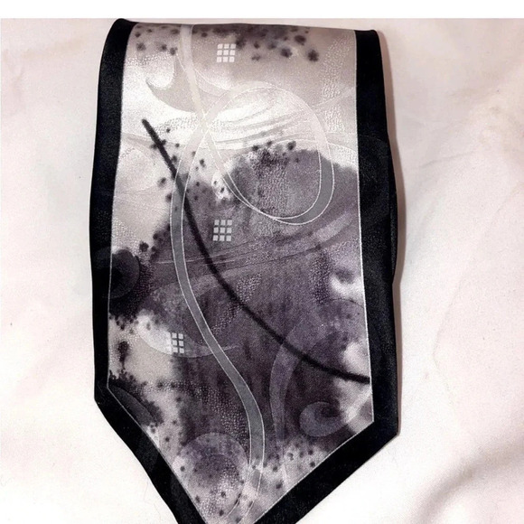 Stacy Adams Men's Silk Necktie Black & Grey Geometric Design - Picture 1 of 8
